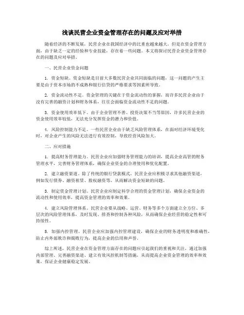 浅谈民营企业资金管理存在的问题及应对举措