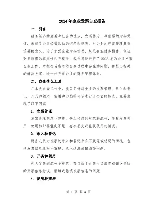 2024年企业发票自查报告