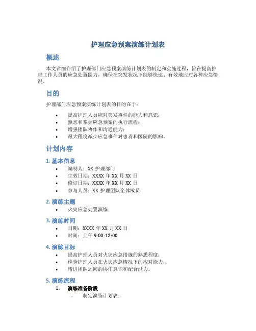 护理应急预案演练计划表