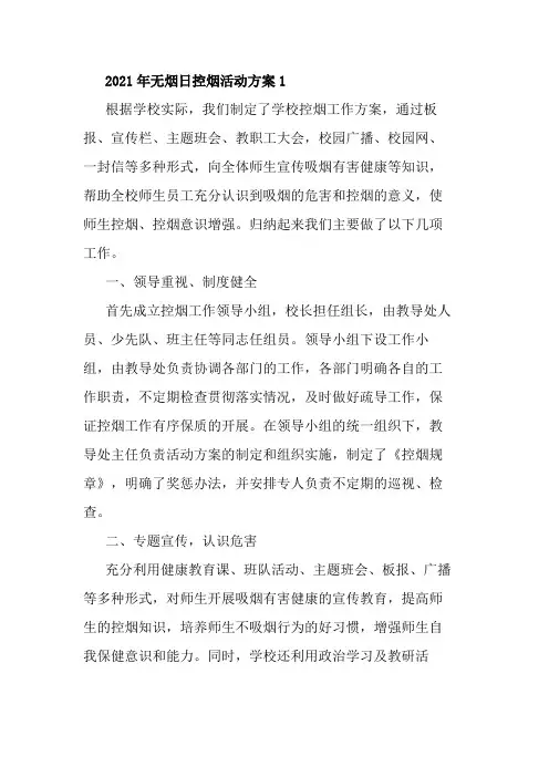 2021年无烟日控烟活动方案5篇
