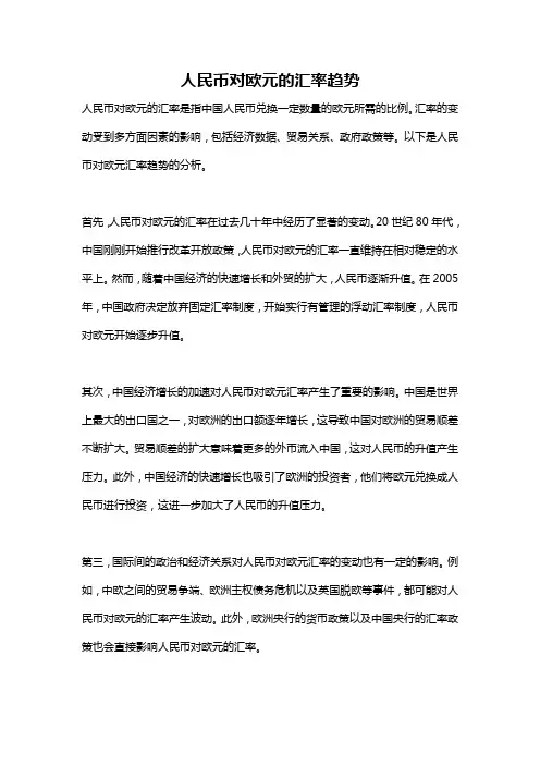人民币对欧元的汇率趋势