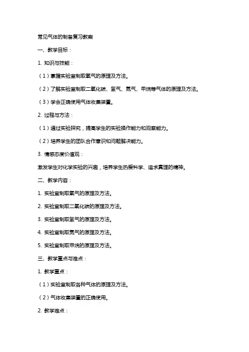 常见气体的制备复习教案