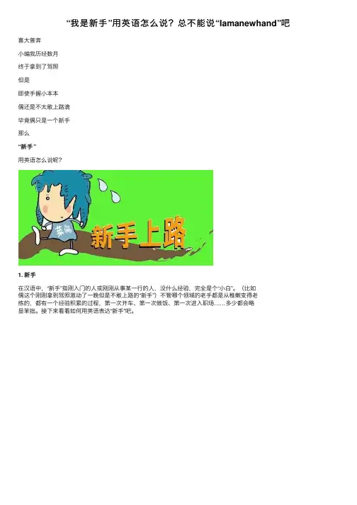 “我是新手”用英语怎么说？总不能说“Iamanewhand”吧