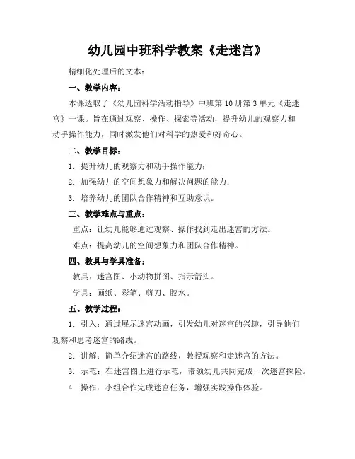 幼儿园中班科学教案《走迷宫》