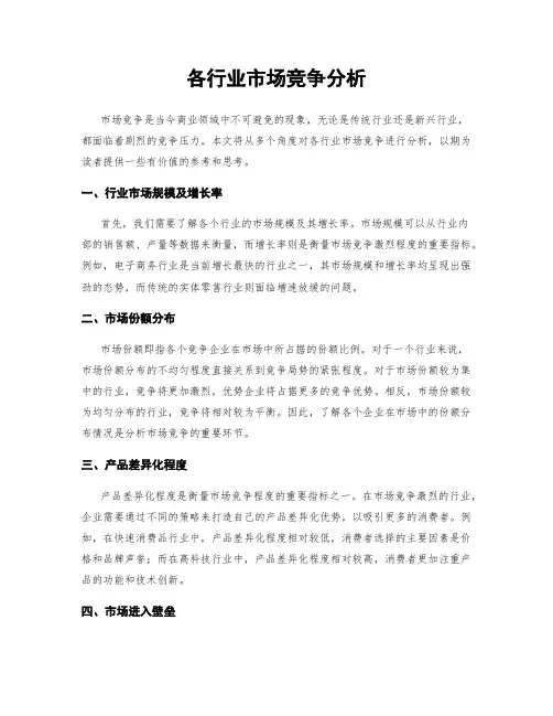 各行业市场竞争分析