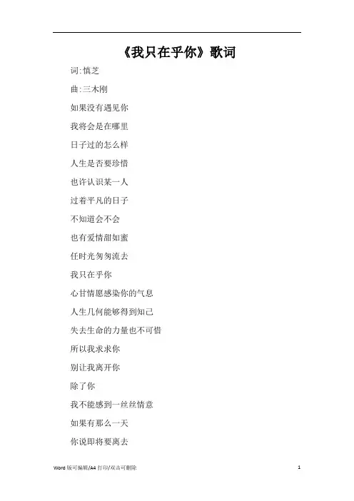 《我只在乎你》歌词(精编版)