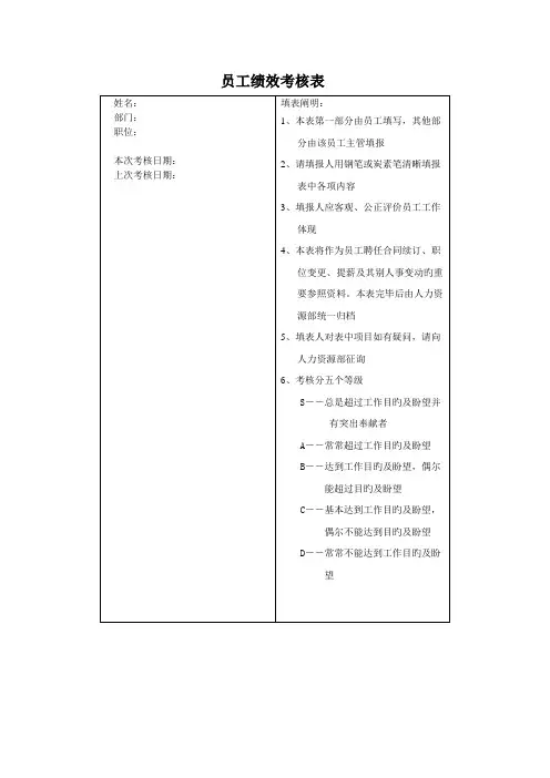 员工绩效考评表范本DOC