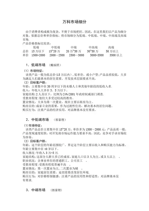 万科市场细分+目标市场+定位