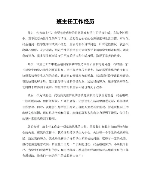 班主任工作经历