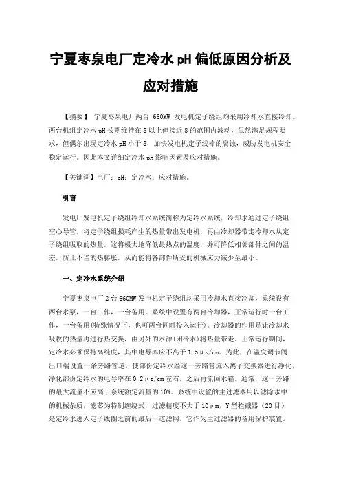 宁夏枣泉电厂定冷水pH偏低原因分析及应对措施