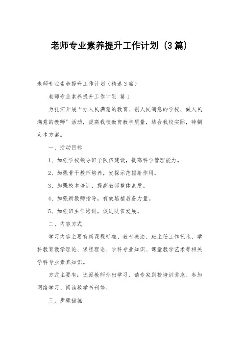 老师专业素养提升工作计划(3篇)