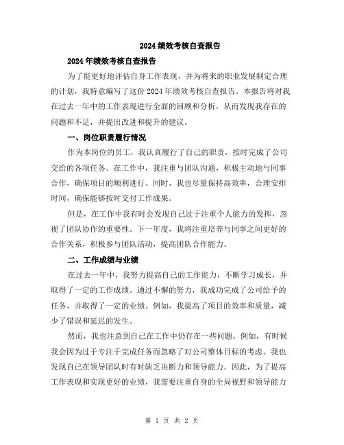 2024绩效考核自查报告