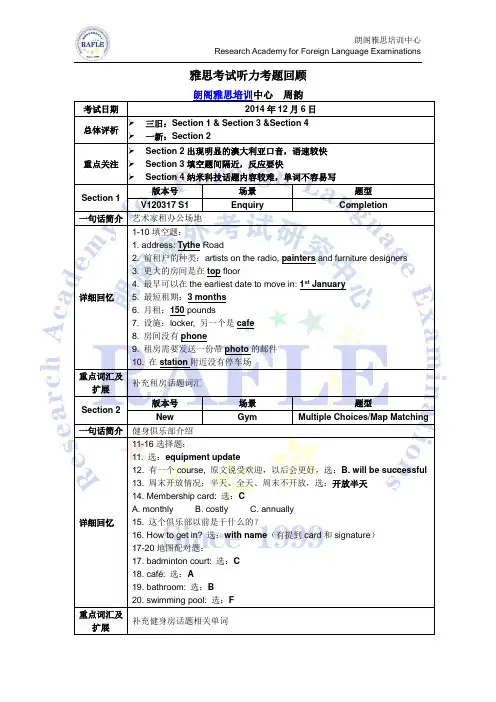 20141206雅思考试听力考题回顾