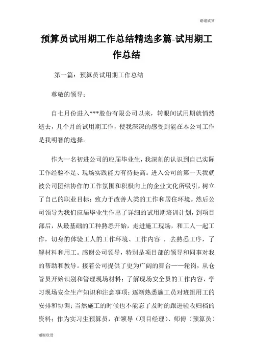 预算员试用期工作总结(精选多篇)试用期工作总结.doc