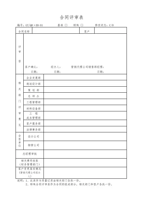 《合同评审表,合同评审会记录表》