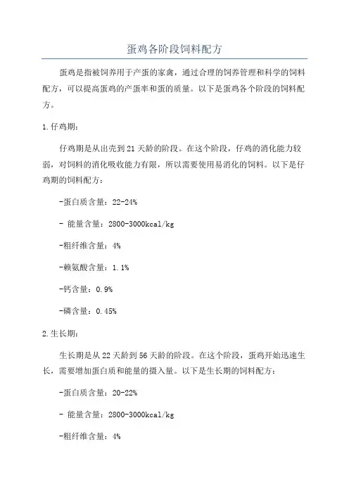 蛋鸡各阶段饲料配方