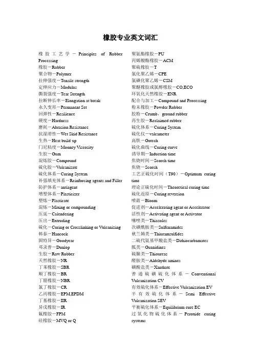 橡胶专业词汇