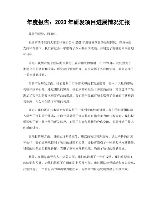 年度报告：2023年研发项目进展情况汇报