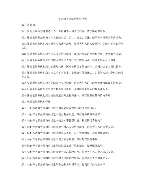 养老服务规章制度大全表
