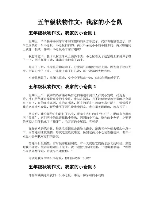 五年级状物作文我家的小仓鼠