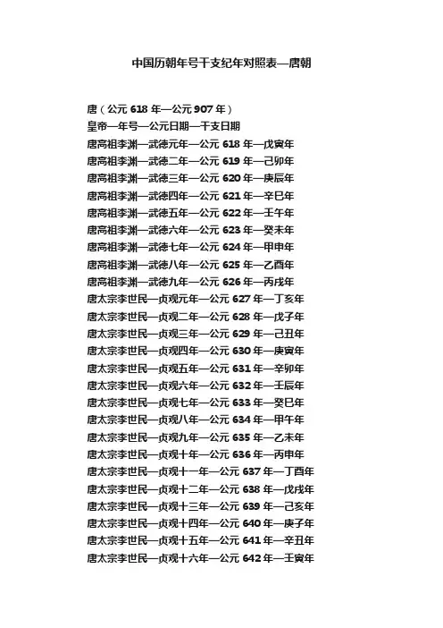 中国历朝年号干支纪年对照表—唐朝