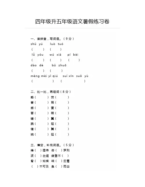 四年级升五年级语文暑假练习卷