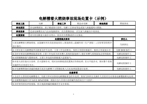 电解槽着火燃烧事故现场处置卡(示例)
