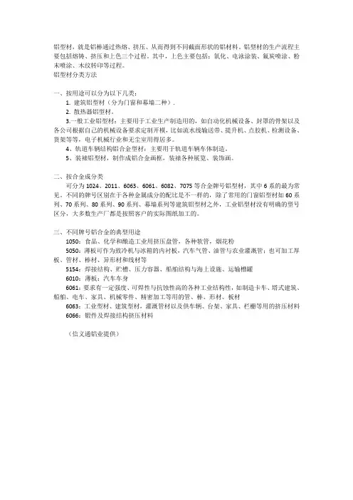 铝型材介绍及其分类情况
