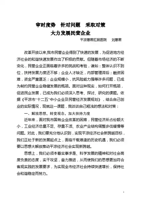 审时度势 针对问题 采取对策 大力发展民营企业