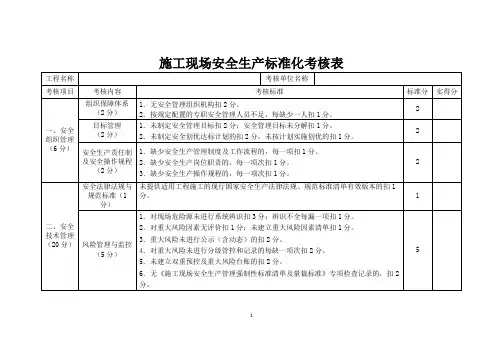 施工现场安全生产标准化考核表