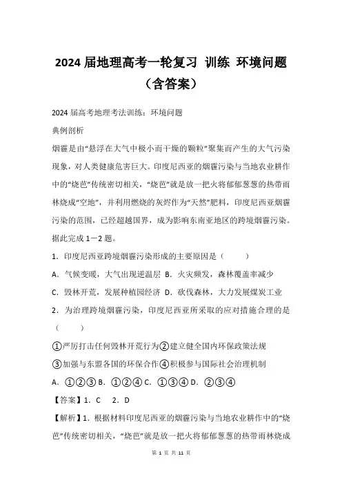 2024届地理高考一轮复习 训练 环境问题(含答案)