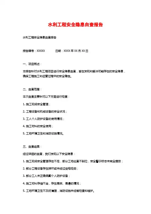水利工程安全隐患自查报告