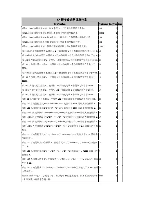 VF程序设计题目及答案