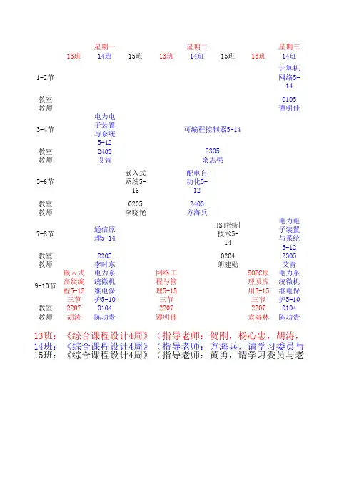 2011秋季学期课程表
