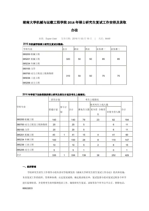 2016复试安排与录取原则