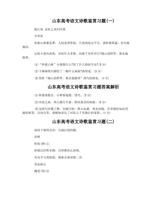 山东高考语文诗歌鉴赏习题及答案