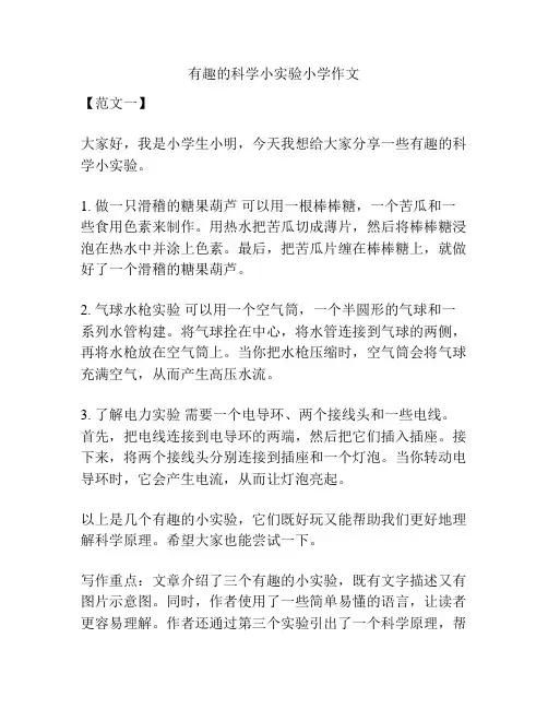 有趣的科学小实验小学作文