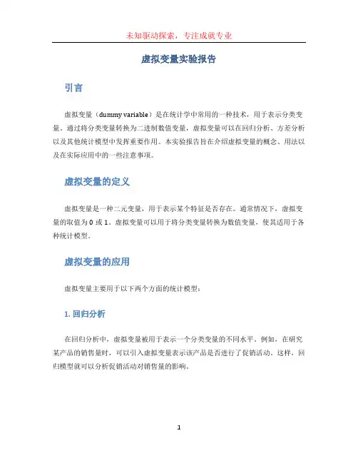 虚拟变量 实验报告