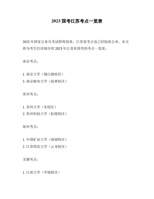 2023国考江苏考点一览表