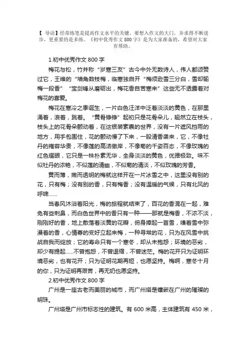 初中优秀作文800字（5篇）