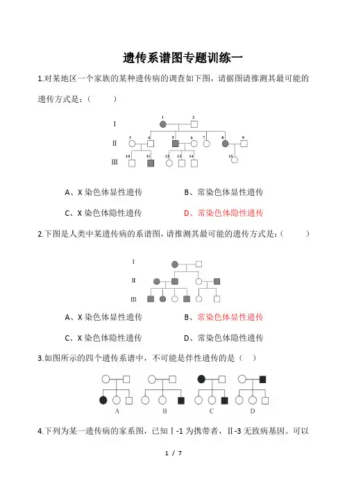高中生物遗传系谱图专题训练一