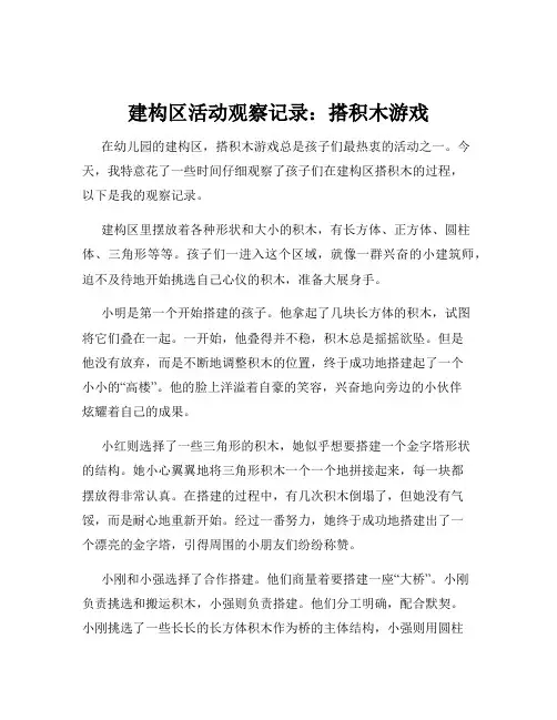建构区活动观察记录：搭积木游戏