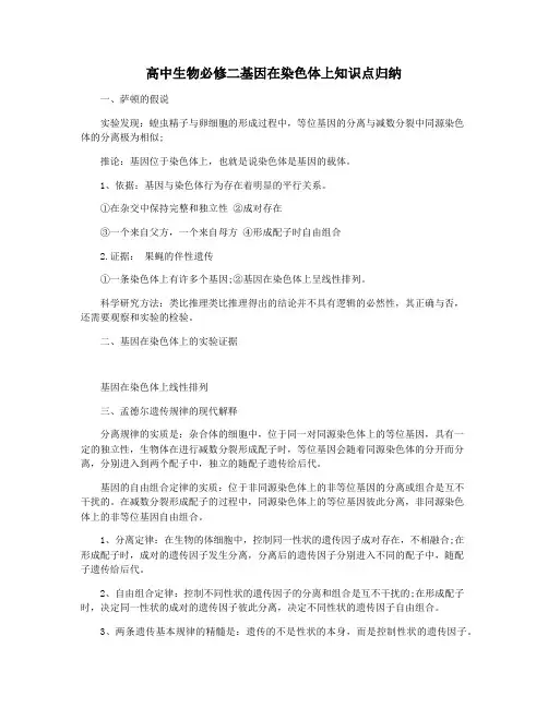 高中生物必修二基因在染色体上知识点归纳