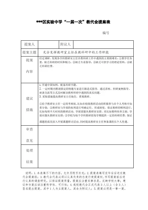 教职工代表大会提案表