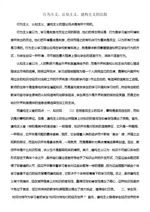 行为主义、认知主义、建构主义的比较
