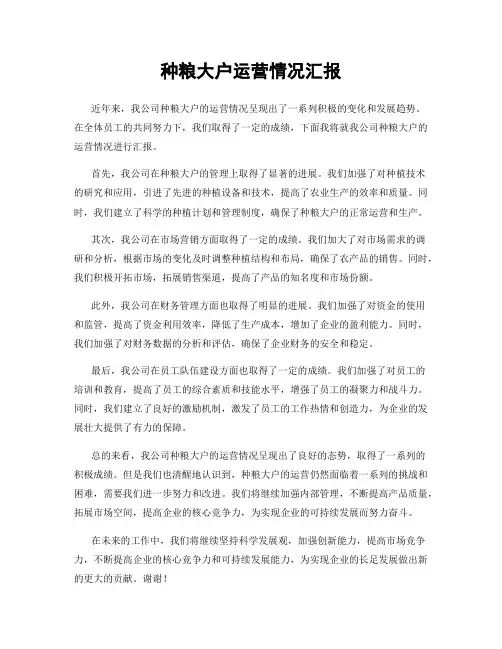 种粮大户运营情况汇报