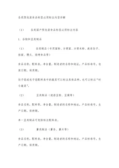 各类预包装食品标签必须标注内容详解