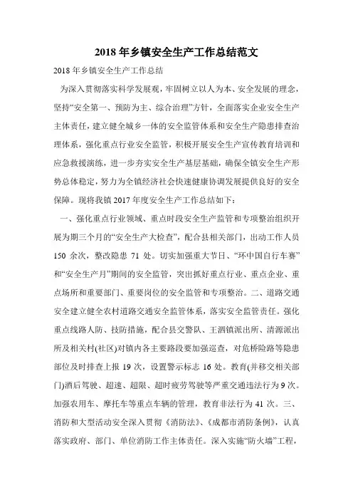 2018年乡镇安全生产工作总结范文.doc