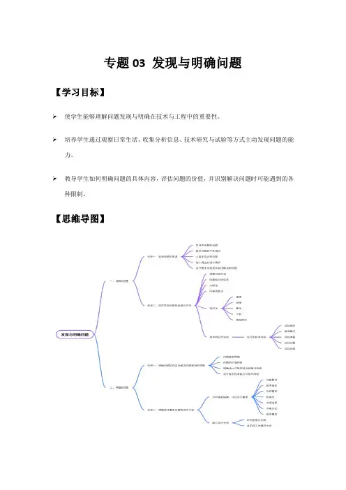 专题03 发现与明确问题(知识清单)-2024-2025学年高中通用技术学考复习(苏教版)