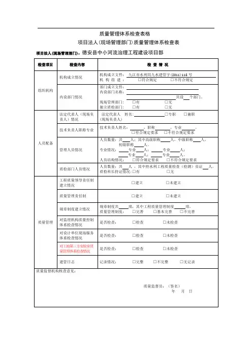 质量管理体系检查表格